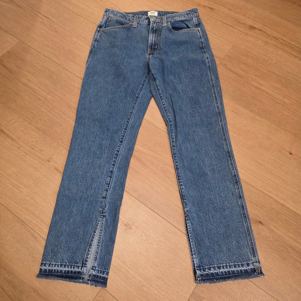 Sunday Best Aritzia High Rise Straight Leg Split Raw Hem Jeans Blue Womens Sz 8